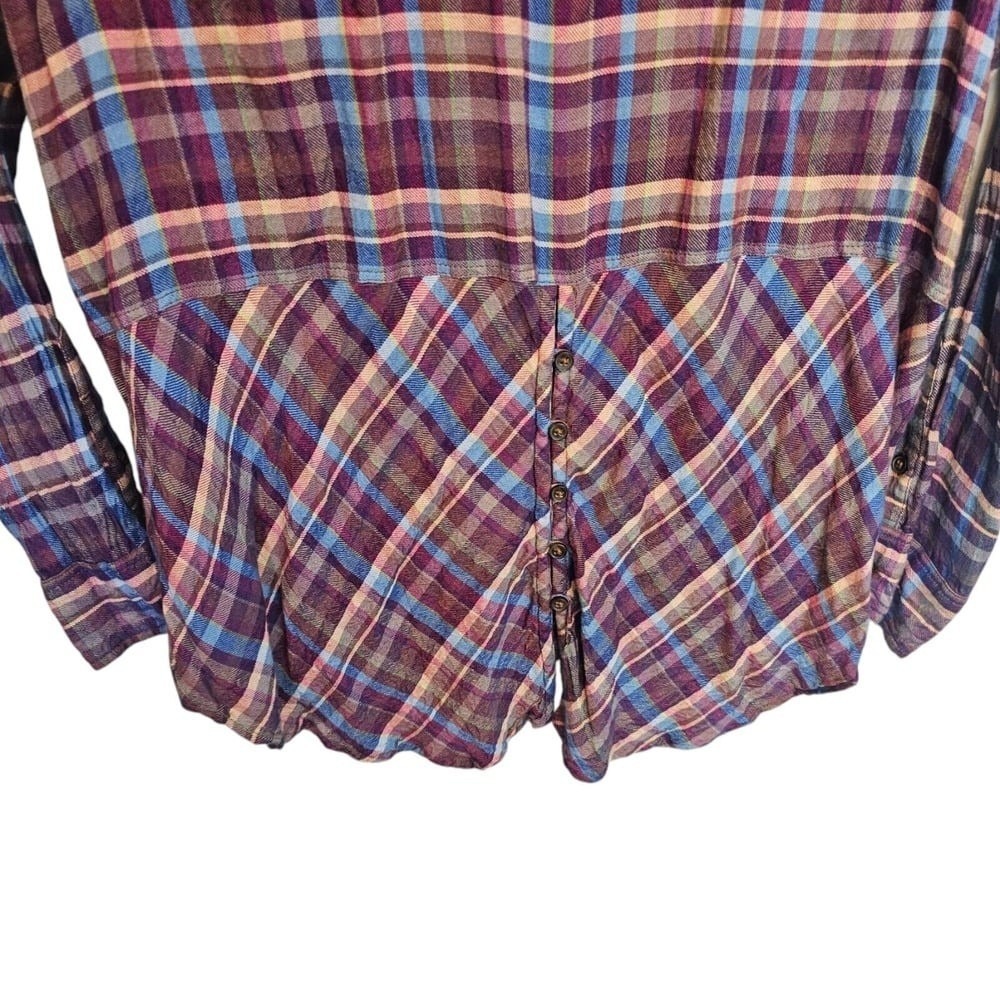 Lucky Brand Purple Plaid Soft Flannel Button Up Large - Picture 5 of 7